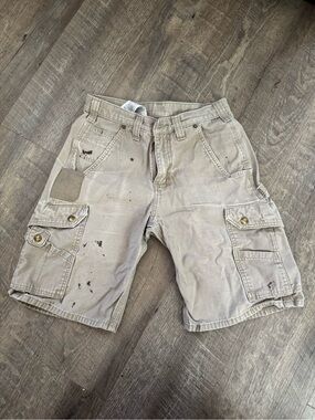 Carhartt Men's Cargo Shorts in Light Tan with Paint Splatter